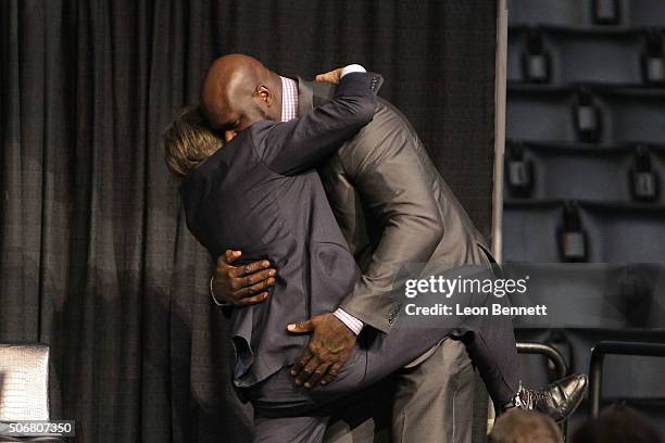 Announcer Bill Macdonald and Retired NBA player Shaquille O'Neal attended the 12th Annual Lakers All-Access at Staples Center on January 25, 2016 in...