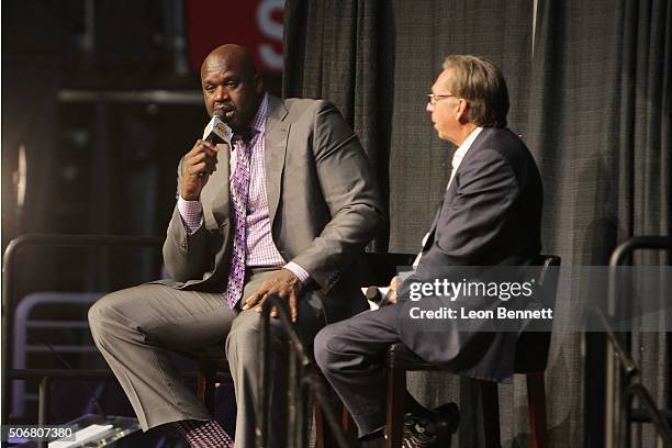 Retired NBA player Shaquille O'Neal and Announcer Bill Macdonald attended the 12th Annual Lakers All-Access at Staples Center on January 25, 2016 in...