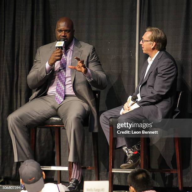 Retired NBA player Shaquille O'Neal and Announcer Bill Macdonald attended the 12th Annual Lakers All-Access at Staples Center on January 25, 2016 in...