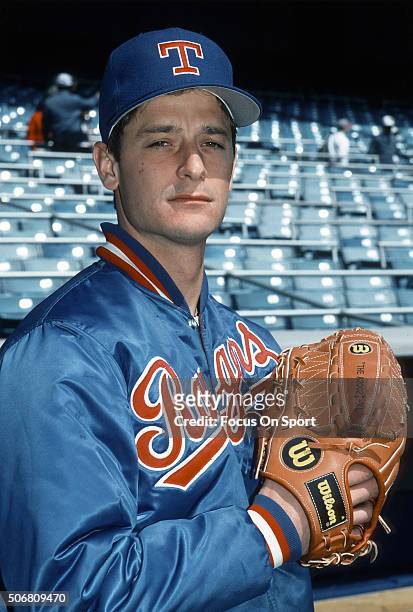 Jamie Moyer of the Texas Rangers poses for this portrait prior to the start of a Major League Baseball game circa 1989. Moyer played for the Rangers...