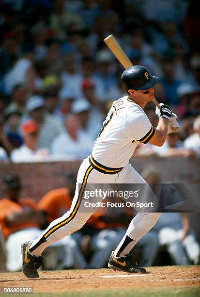 Jay Bell of the Pittsburgh Pirates bats during an Major League Baseball spring training game circa 1991 at Terry Park Ballfields in Fort Myers,...