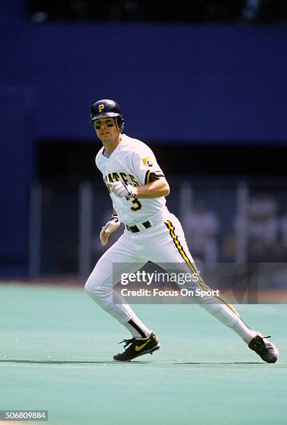 Jay Bell of the Pittsburgh Pirates runs the bases during an Major League Baseball game circa 1994 at Three Rivers Stadium in Pittsburgh,...