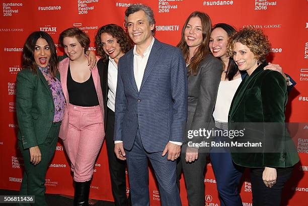 Jennifer Konner, Lena Dunham, Stacey Reiss, Jason Benjamin, a guest, Carly Hugo and a guest attend the "Suited" Premiere during the 2016 Sundance...