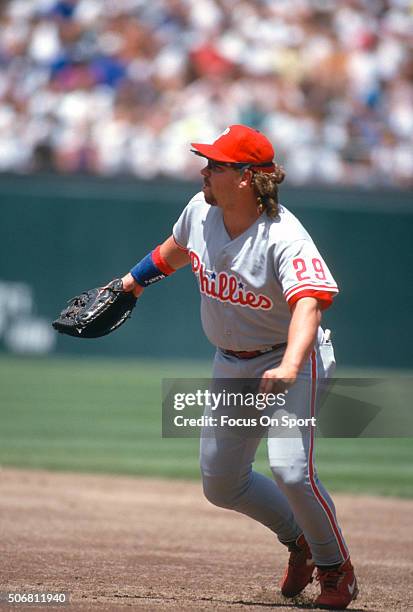 John Kruk of the Philadelphia Phillies in action against the San Francisco Giants during a Major League Baseball game circa 1993 at Candlestick Park...