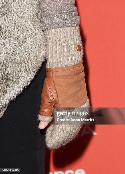 Actress Sarah Roemer, glove detail, attends the "Outlaws & Angels" Premiere during the 2016 Sundance Film Festival at Library Center Theater on...