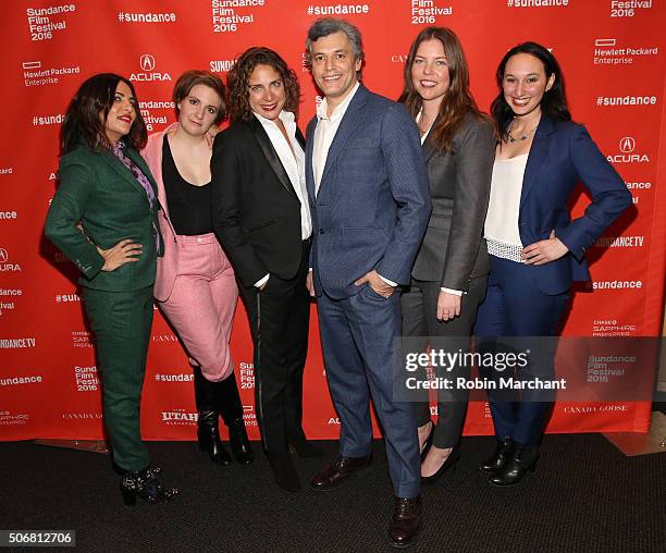Jennifer Konner, Lena Dunham, Stacey Reiss, Jason Benjamin, Ericka Naegle and Carly Hugo attend the "Suited" Premiere during the 2016 Sundance Film...