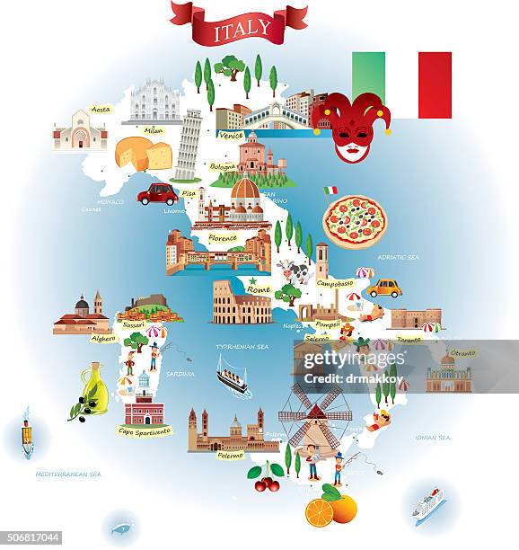 cartoon map of italy - milan map stock illustrations