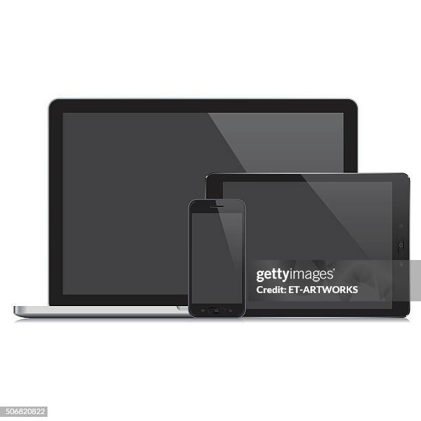 electronic devices with blank screens. vector - e reader stock illustrations