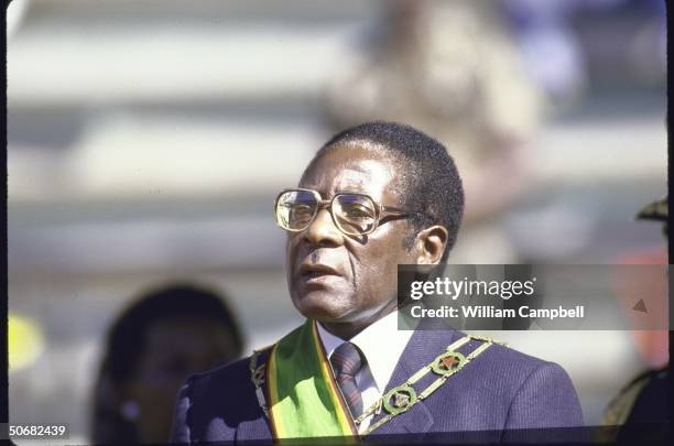 Pres. Robert G. Mugabe attending Independence Day celebration at the National Stadium.