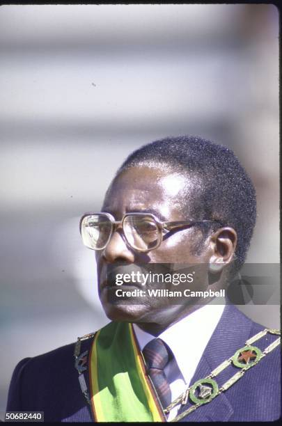 Pres. Robert G. Mugabe attending Independence Day celebration at the National Stadium.