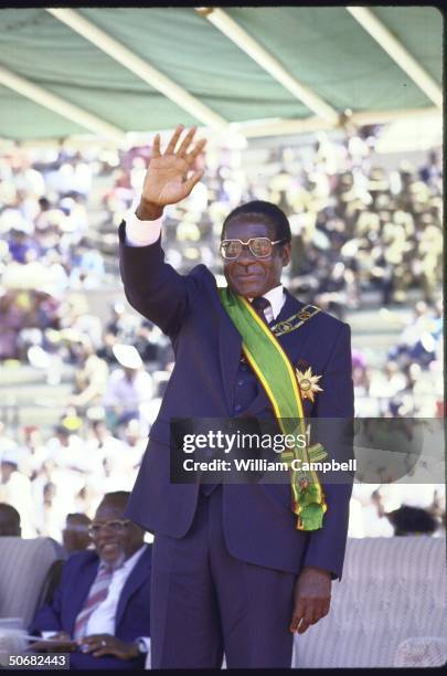 Pres. Robert G. Mugabe attending Independence Day celebration at the National Stadium.