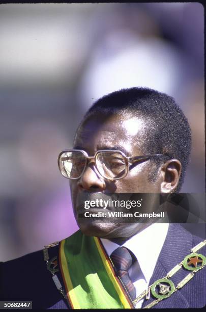 Pres. Robert G. Mugabe attending Independence Day celebration at the National Stadium.