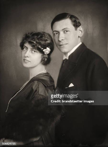Austrian industiralist Fritz von Zsolnay with his wife Almuth; born Mueller-Campbell. 1920. Photograph by Franz Xaver Setzer .