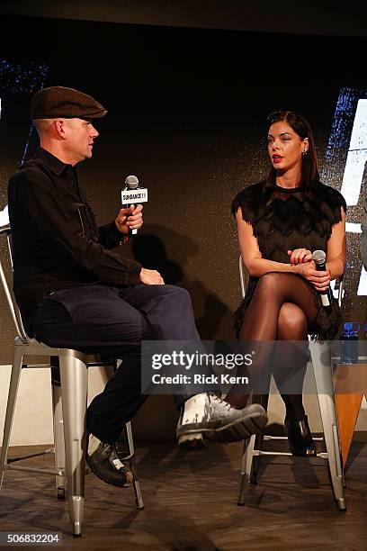 Deadline reporter Dominic Patten and actress Pollyanna McIntosh participate in a Q&A following SundanceTVs 'Hap And Leonard' Screening on January 25,...