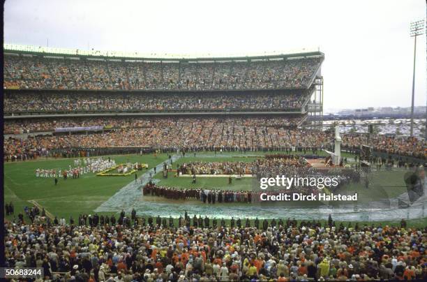 Overall shot of the crowd during Pope John Paul's farewell address at Shea Stadium, New York, New York, October 3, 1979.