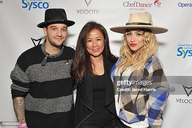 Mark Ballas, ChefDance CEO Mimi Kim and BC Jean attend ChefDance Park City 2016 Presented By Velocity - Night 4 on January 25, 2016 in Park City,...