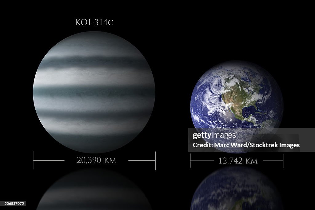 Artist's depiction of the size relationship between Earth and KOI-314c.
