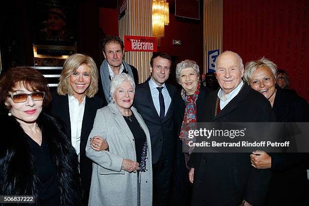 Judith Magre, Brigitte Trogneux, Line Renaud, Francis Lombrail, Emmanuel Macron, Juliette Carre, Michel Bouquet and Muriel Robin attend Theater Play...