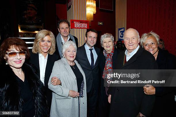 Judith Magre, Brigitte Trogneux, Line Renaud, Francis Lombrail, Emmanuel Macron, Juliette Carre, Michel Bouquet and Muriel Robin attend Theater Play...