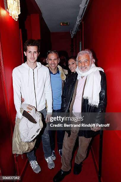 Actor Jean-Paul Belmondo, His Daughter Charlotte, his son Paul Belmondo and his Grand Son Allessandro attend Theater Play 'A Tort Et A Raison' at...