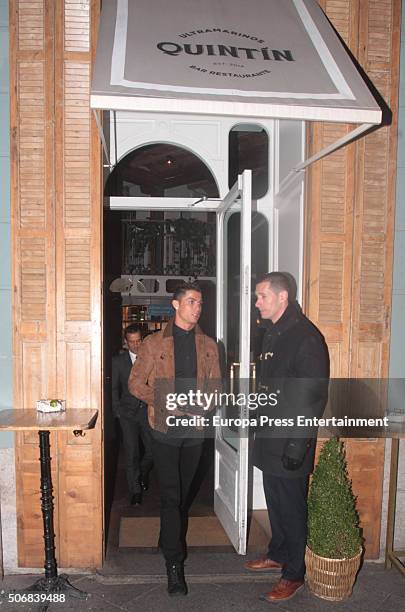 Real Madrid football player Cristiano Ronaldo and his football agent Jorge Mendes are seen leaving Quintin Ultramarinos restaurant on January 25,...