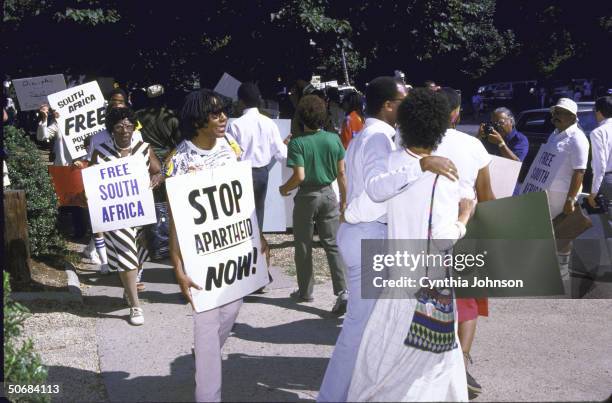 National Urban League anti-apartheid demonstration in front of South African embassy.