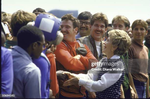 Nancy Reagan visiting crew aboard USS America.