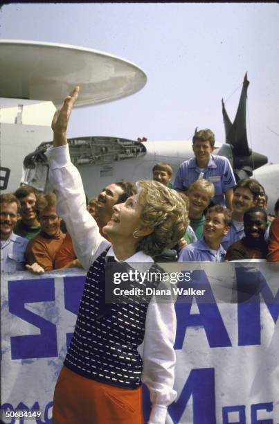 Nancy Reagan visiting crew aboard USS America.