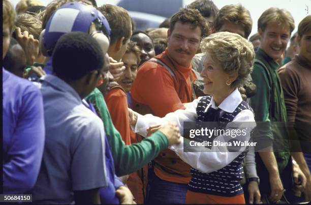Nancy Reagan visiting crew aboard USS America.