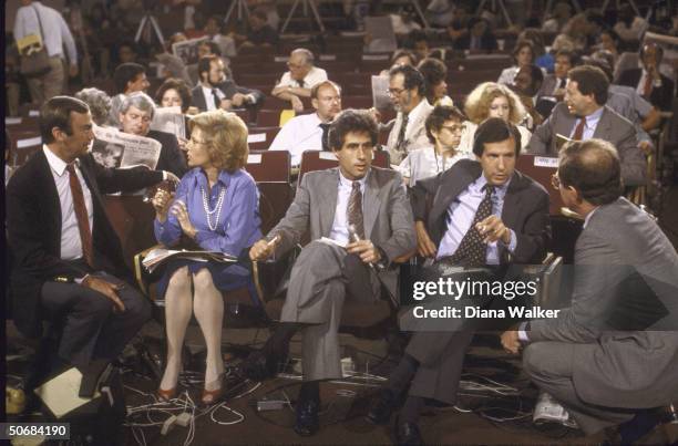 Reporters including ABC's Sam Donaldson, CBS's Leslie Stahl, and NBC's Chris Wallace gather for Press conference regarding Pres. Ronald W. Reagan's...