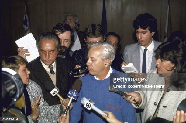Brazilian Criminal Policeman Aryton Martini being interviewed by press during investigation into supposed death of infamous Nazi doctor Joseph...