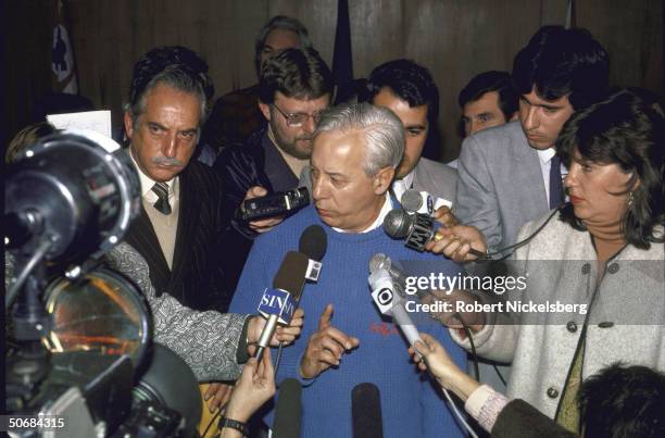 Brazilian Criminal Policeman Aryton Martini being interviewed by press during investigation into supposed death of infamous Nazi doctor Joseph...
