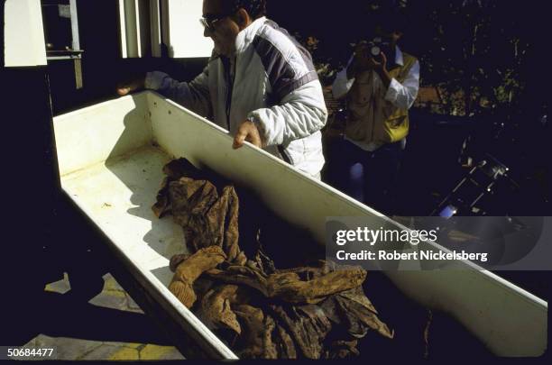 Exhumed pile of bones and remains purportedly belonging to Nazi war criminal Josef Menqele.