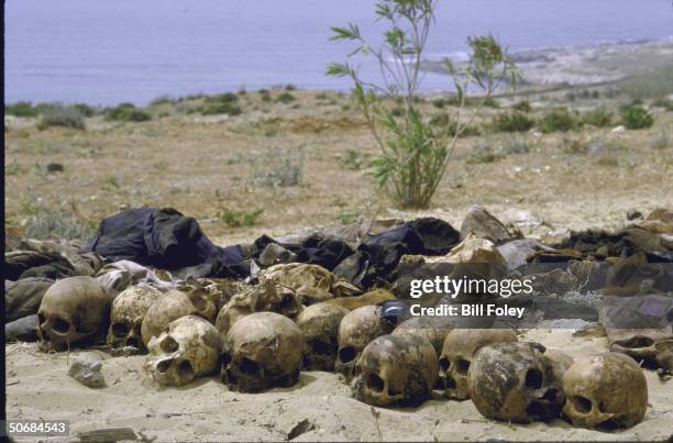Skulls Shiite Amal Militia say are Moslems kidnapped and killed by Christian Leb. Forces Militia.