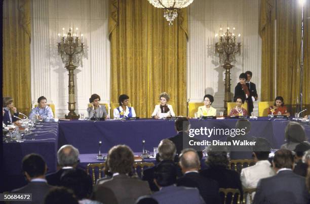 Wife of Ireland PM Mrs. Garret Fitzgerald, wife of Italian PM Mrs. Bettino Craxi, wife of Jamaican PM Mrs. Edward Seaga, wife of US Pres. Mrs. Ronald...