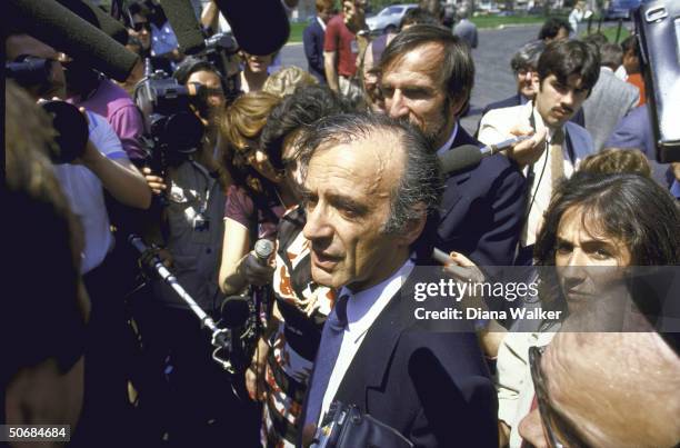 Author/Holocaust Comm. Chrmn. Elie Wiesel with press after presentation ceremony of Congressional Gold Medal.