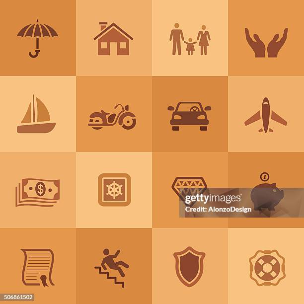 insurance icons - falling down stairs stock illustrations