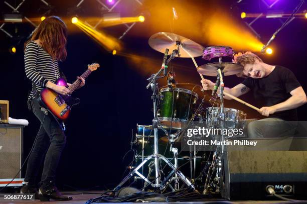 Laura-Mary Carter and Steven Ansell of Blood Red Shoes perform on stage at the Pyramid Rock Festival on 30th December 2012, in Melbourne Australia.