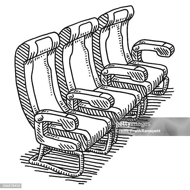 airplane seat row drawing - inside airplane stock illustrations