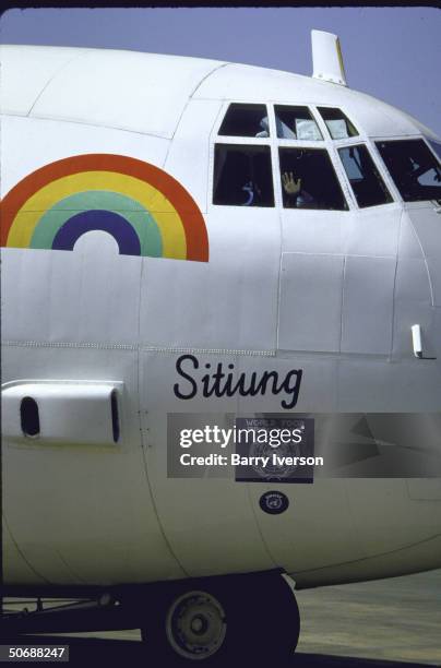 World Food Program's Operation Rainbow - C-130 Hercules transport plane prepared for takeoff on mission to bring relief supplies to South Sudan.