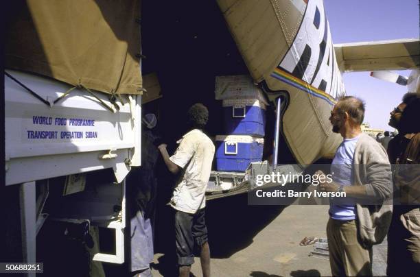 World Food Program's Operation Rainbow - C-130 Hercules transport plane prepared for takeoff on mission to bring relief supplies to South Sudan.