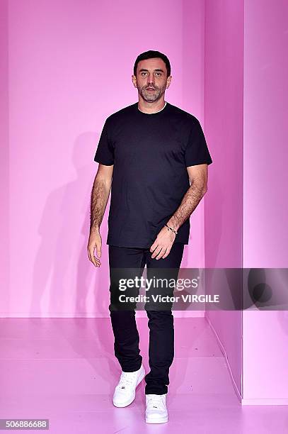 Fashion designer Riccardo Tisci walks the runway during the Givenchy Menswear Fall/Winter 2016-2017 show as part of Paris Fashion Week on January 22,...