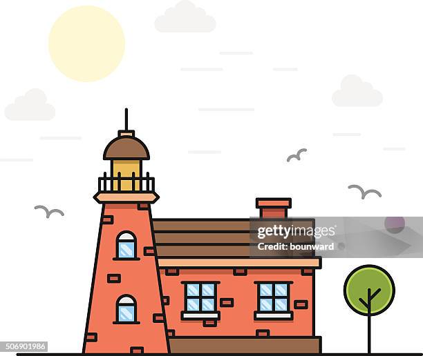 outline lighthouse - red lighthouse stock illustrations