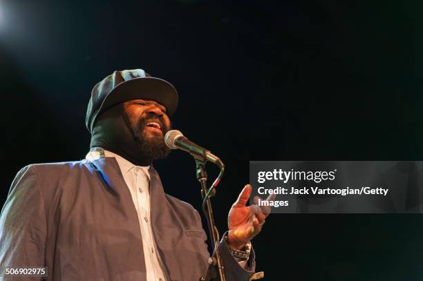 American Jazz singer Gregory Porter leads his quartet as they perform with the Revive Big Band at a dual celebration of Blue Note's 75th anniversary...