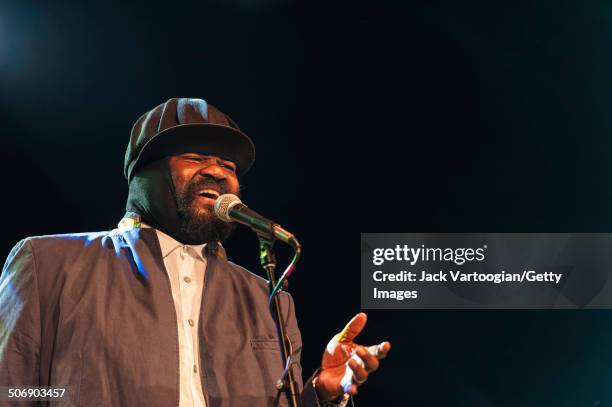 American Jazz singer Gregory Porter leads his quartet as they perform with the Revive Big Band at a dual celebration of Blue Note's 75th anniversary...