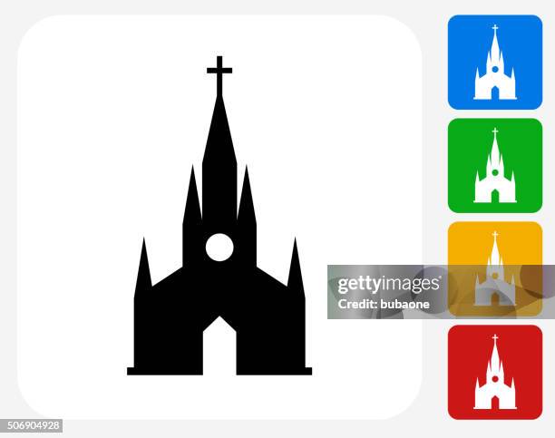 illustrazioni stock, clip art, cartoni animati e icone di tendenza di chiesa cristiana di icona piatto di design grafico - torre con guglia