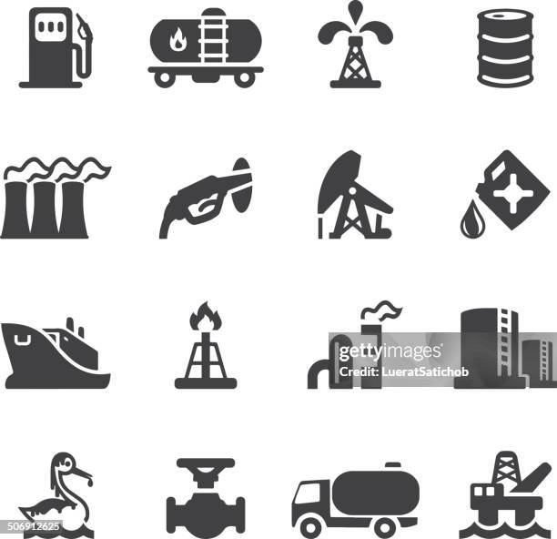 oil industry silhouette icons | eps10 - gasoline stock illustrations