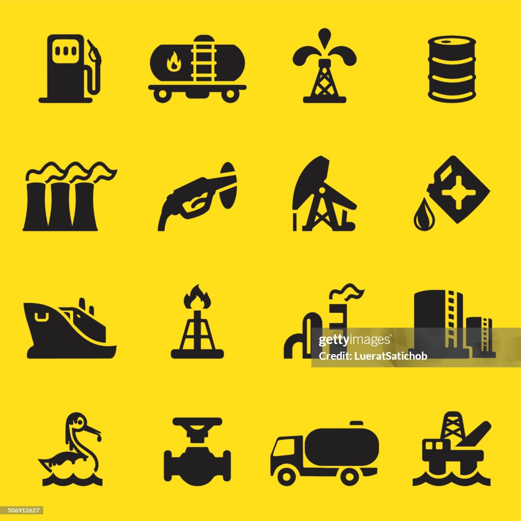 Oil Industry Yellow Silhouette icons | EPS10