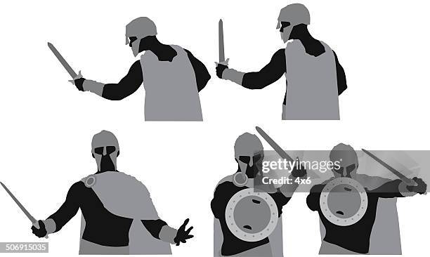 spartan in various poses - gladiator stock illustrations