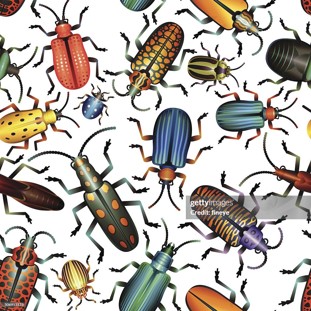 Seamless Pattern Various Bugs and Beetles
